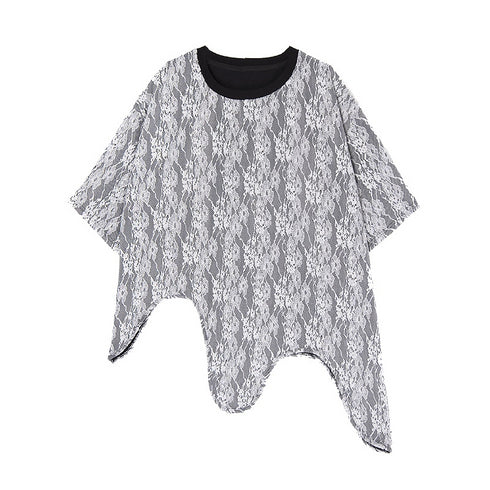 Wave Hem Lace Mesh Top